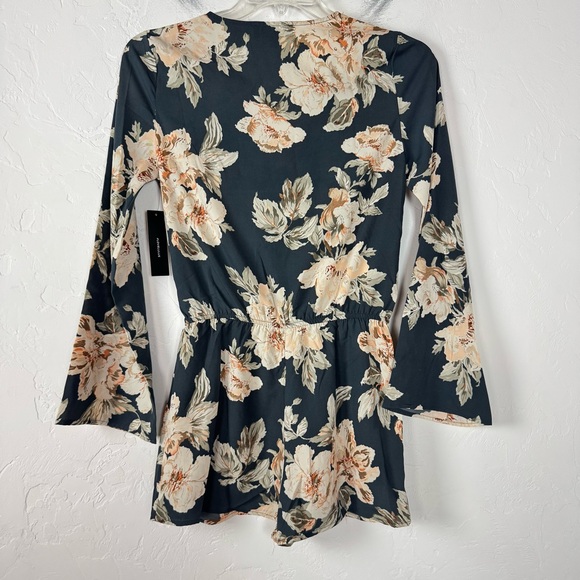 Lulus Romper Onesie Playsuit One Piece Prairie Daydream Washed Navy Blue Floral - Picture 2 of 10